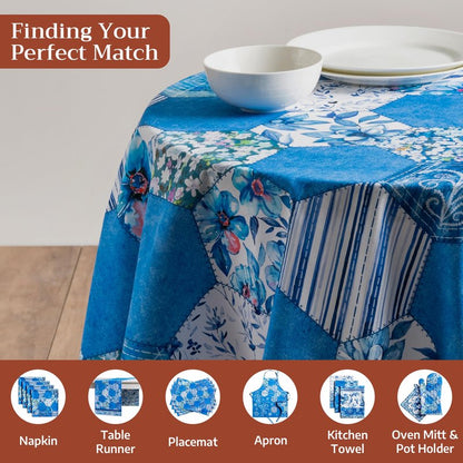 Maison d' Hermine Table Cloth Round Table 100% Cotton 69 Round Inches Tablecloth Reusable Decorative for Dining Kitchen Room Farmhouse Home Gifts for Mothers Day Spring Summer - Summer Blues