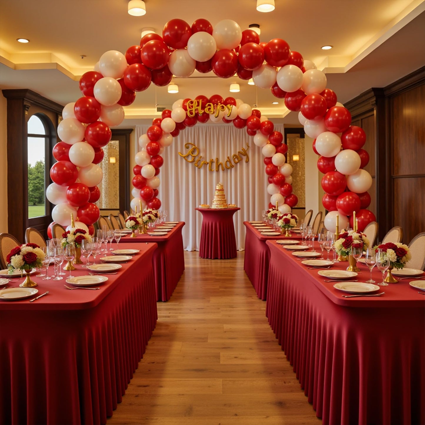 2 Pack Burgundy Spandex Table Clothes for 8 Foot Rectangle Tables, Wrinkle Free Fitted Table Cover 8ft Maroon Stretch Tablecloths with Skirt for Parties Weddings Birthday Banquet Baby Shower