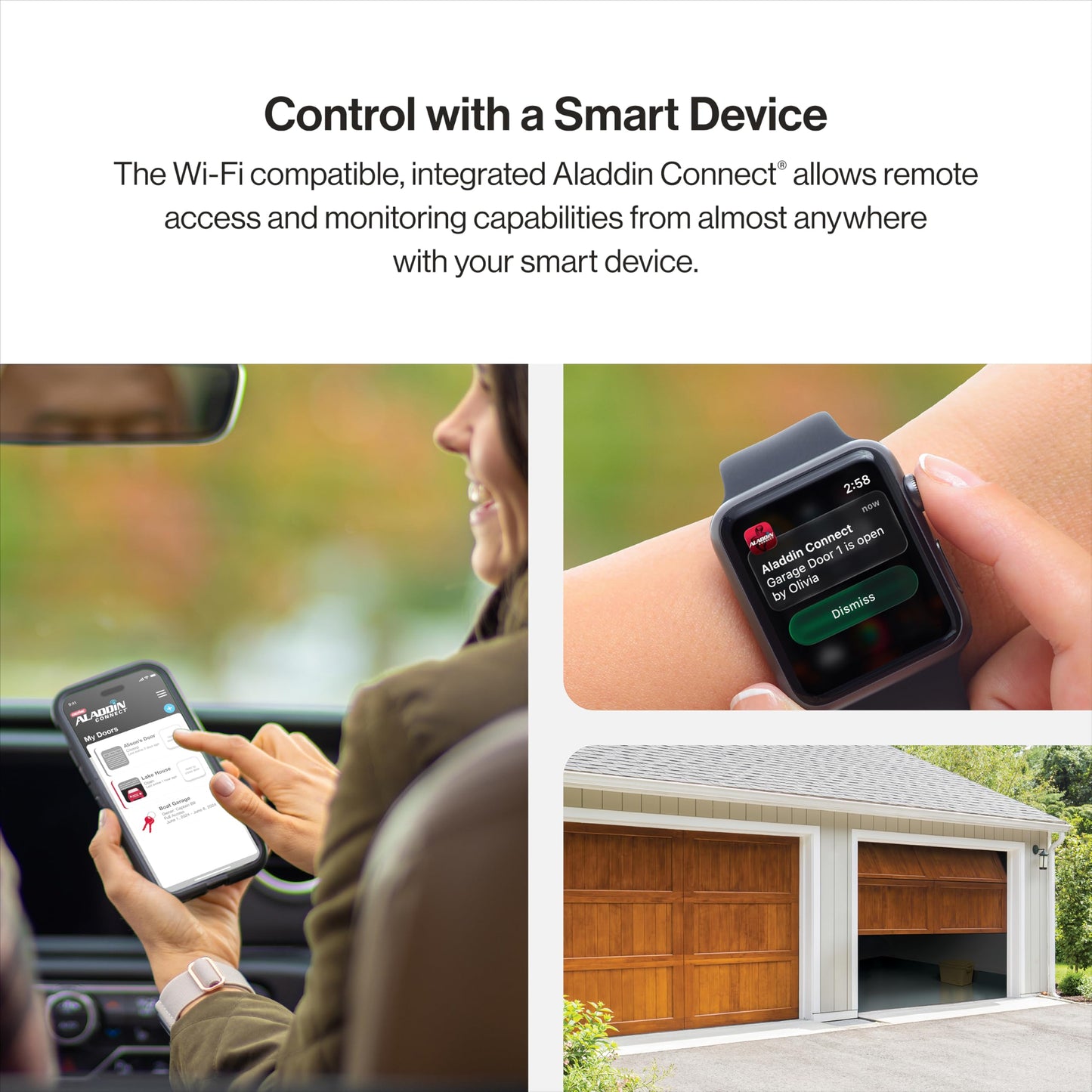 Genie B6172H Wall Mount Smart Garage Door Opener, DC Motor Lifts up to 14ft high 850lbs, Black