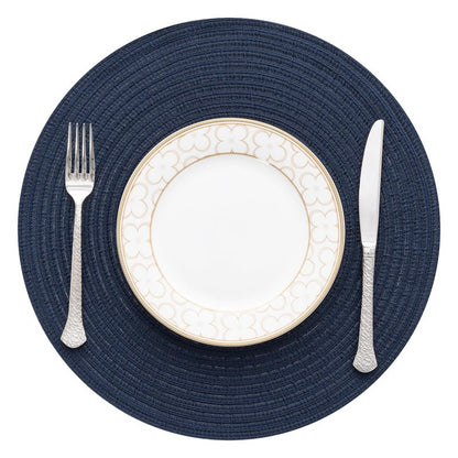SHACOS Round Placemats Set of 8 Washable 15 inch Round Table Mats Cotton Polyester Woven Braided Place Mats for Dining Table, Navy