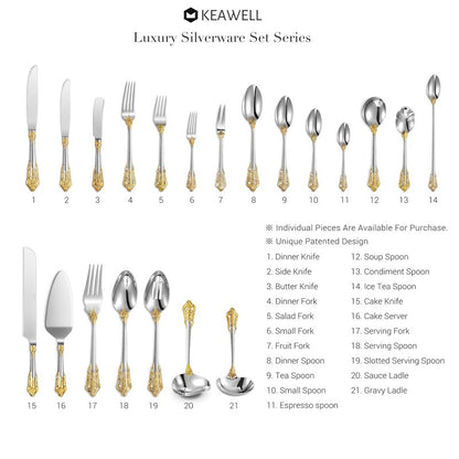 KEAWELL Luxury 5.9" Appetizer Forks, 18/10 Stainless Steel, Set of 4, Gorgeous Cocktail Forks/Dessert Forks (Gold Accent)
