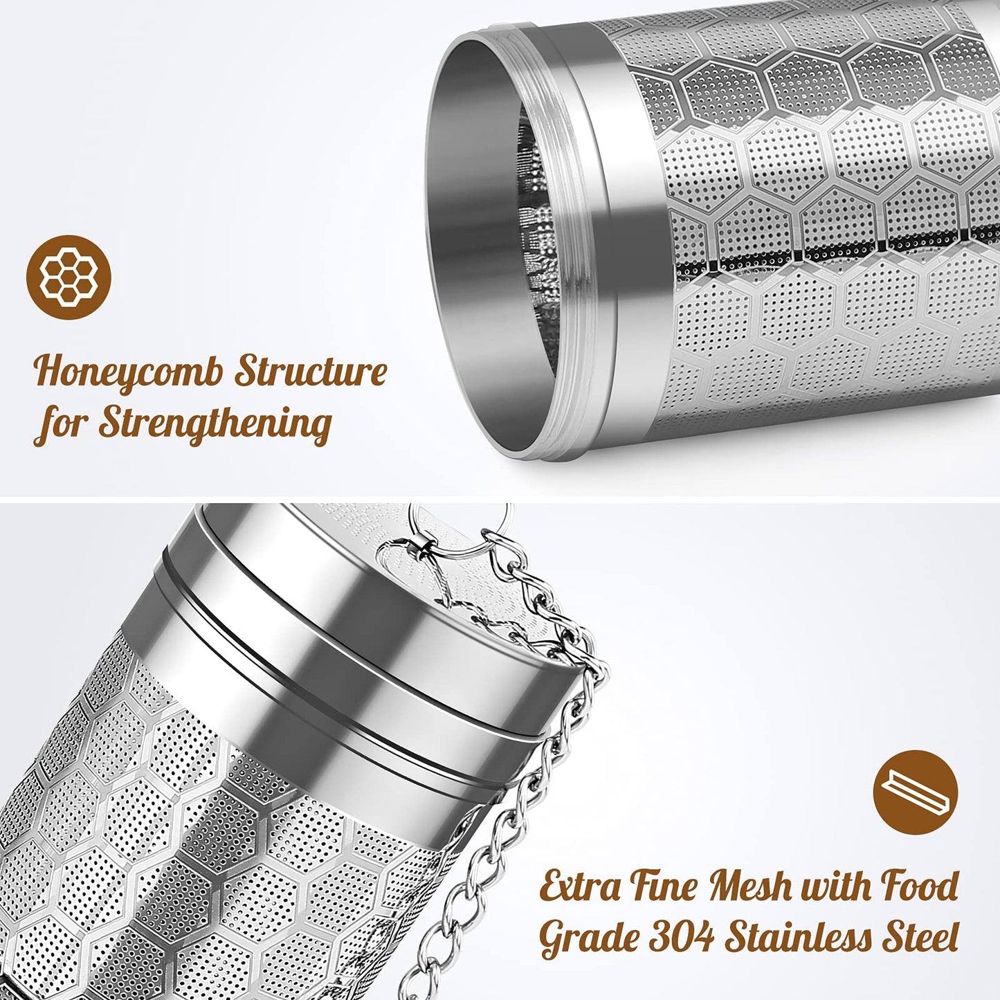 Tea Infusers for Loose Tea, (2 Pack) 18/8 Stainless Steel Tea Strainer Set, Extra Fine Mesh Tea Steeper for Brew Tea, Spices & Seasoning