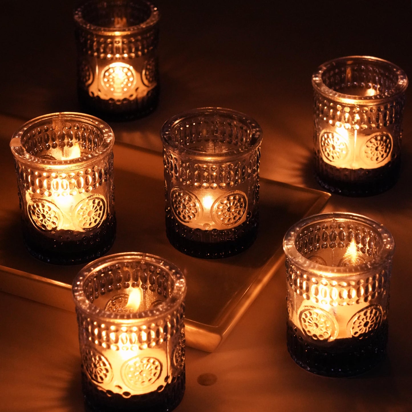 Ajuny 12 Pack Blue Votive Candle Holders Bulk for Table Centerpieces for Wedding Party Decor Table Centerpieces Dinner Dining Coffee Table Coffee Table Glass Tea Lights Candle Holder Home Accents