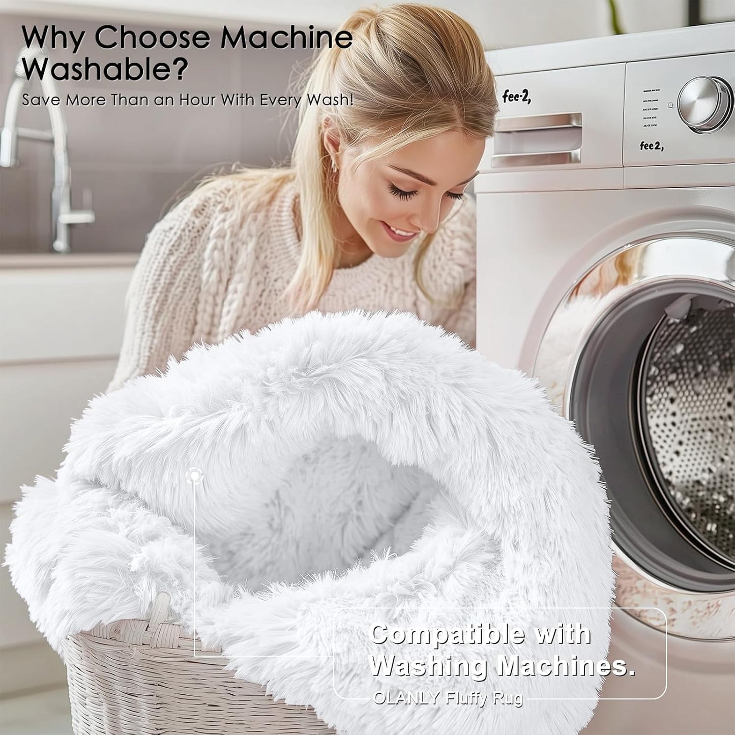 OLANLY Area Rug - Soft Fluffy Shaggy Design | Machine Washable 5x6 for Living Room & Bedroom Decor - White