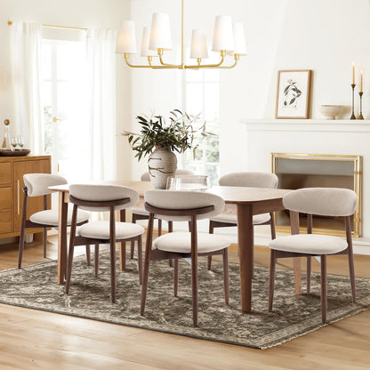 COLAMY Wooden Dining Chairs Set of 6, Modern Fabric Upholstered Dining Room Chair, Farmhouse Kitchen Side Chairs with Foot Pegs, Beige