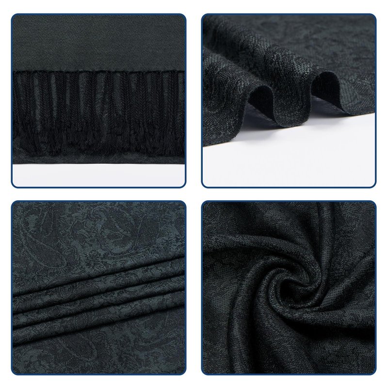 QIUTIMIY Paisley Pashmina Shawl Wrap Women Reversible Vintage Jacquard Pashmina Rave Scarf with Fringe for Evening, Wedding(Flower3-Black)