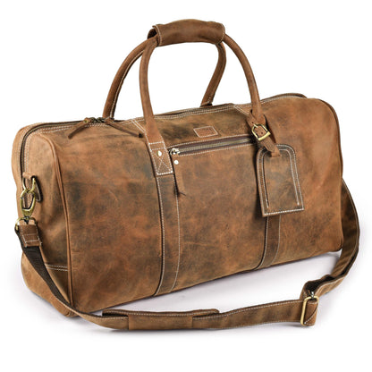 Leather Village Leather Duffel Bags for Men & Women-Stylish Travel Weekender Carry-On Sports Gym Overnight Luggage Bag - 20 Inch - Vintage Brown