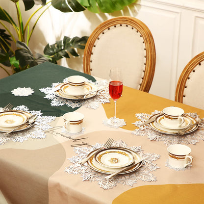 Sieral Snowflake Placemats and Coasters Set Pressed Vinyl 15 Inch Placemats and 4 Inch Coasters for Christmas Winter Wedding Party Dinner Table Decoration(Silver,24 Sets)