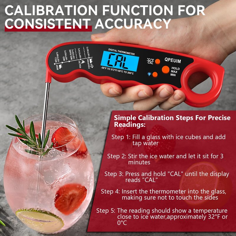 QPEUIM Meat Thermometer Digital Instant Read Thermometer Waterproof Food Thermometer with Backlight & Calibration for Grill and Cooking Turkey BBQ