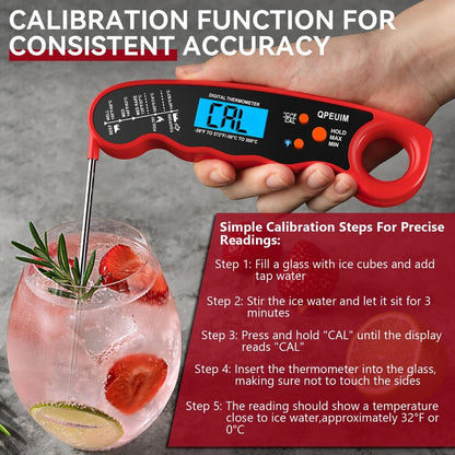 QPEUIM Meat Thermometer Digital Instant Read Thermometer Waterproof Food Thermometer with Backlight & Calibration for Grill and Cooking Turkey BBQ