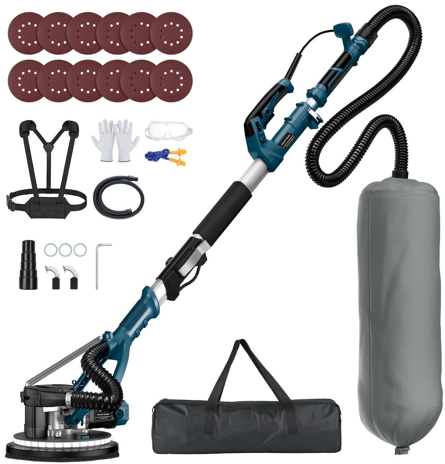MAKELIFT Drywall Sander with Vacuum Dust Collector, 880W 7.33A Popcorn Ceiling Removal Tool, LED Light, 5 Variable Speed 1000-2100RPM, Foldable & Extendable Handle, 12 Sanding Discs