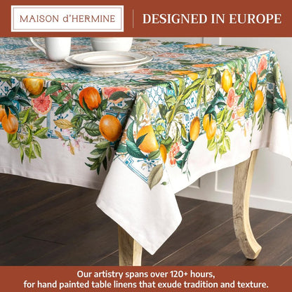 Maison d' Hermine Table Cloth Rectangle Table 100% Cotton 60 x 120 Inches Tablecloth Reusable Decorative for Dining Kitchen Room Farmhouse Home Gifts for Mothers Day Spring Summer - Agrume