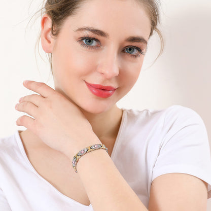 EMMORI Ultra Strength Magnetic Bracelet for Woman - 3,500 Gauss Per Magnet -Crystal Bracelet - Adjustable Length -Pulseras Magneticas (Silver Gold)