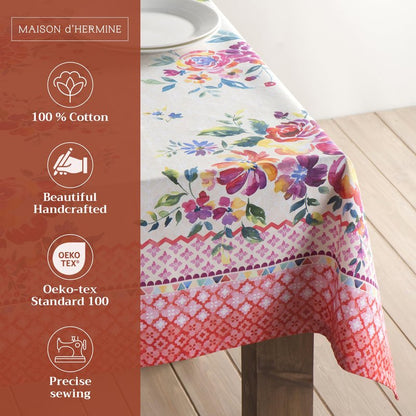 Maison d' Hermine Table Cloth Square Table 100% Cotton 54 x 54 Inches Tablecloth Reusable Decorative for Dining Kitchen Room Farmhouse Home Gifts for Mothers Day Spring Summer - Rose Garden