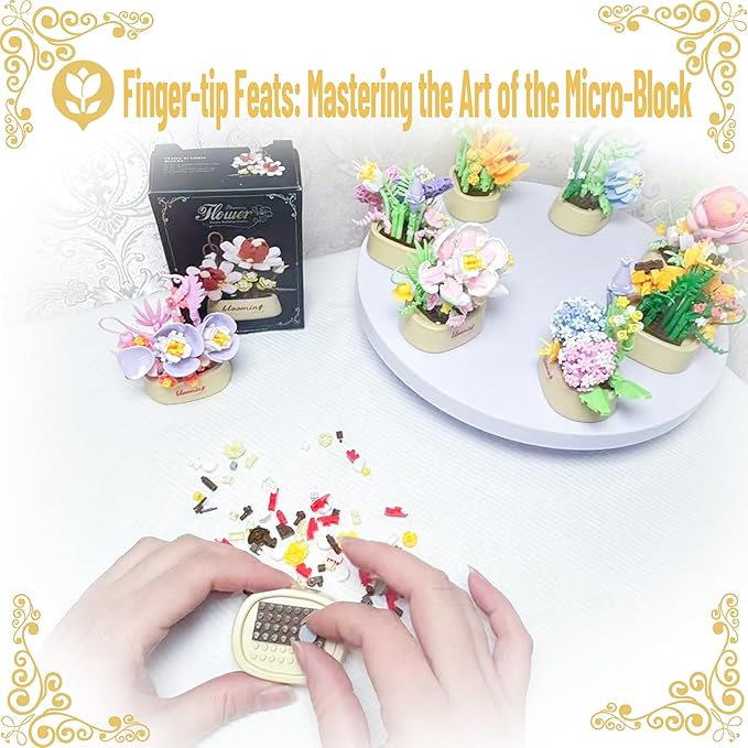 12 Set Mini Flower Potted Bonsai Micro Building Toy Blocks Succulent Plant Artificial Particle Flower Botanical Decoration Toys