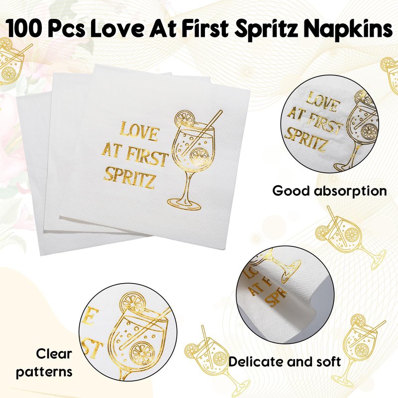 Eaasty 100 Counts Love at First Spritz Napkins 5" x 5" Spritz Bridal Shower Decorations Funny Cocktail Napkins for Citrus Bridal Shower Bachelorette Wedding Engagement Party Tableware Supplies