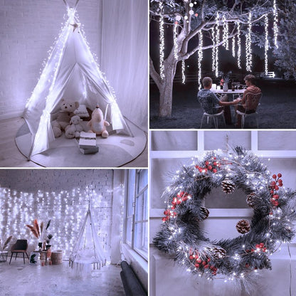 Minetom Fairy Lights Plug in, 10Feet 200LED Cluster String Lights, Silver Wire Waterproof Starry Firecracker Lights for Ceiling Bedroom Wreath Window Wedding Christmas Tree Decorations, Pure White
