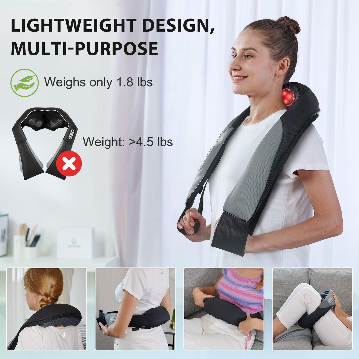 Snailax Cordless Neck Back Massager with Heat - Shiatsu Kneading Back Shoulder Massager Deep Tissue, Portable Massagers for Lumbar, Foot Electric Massage Pillow, Gifts for Men/Women