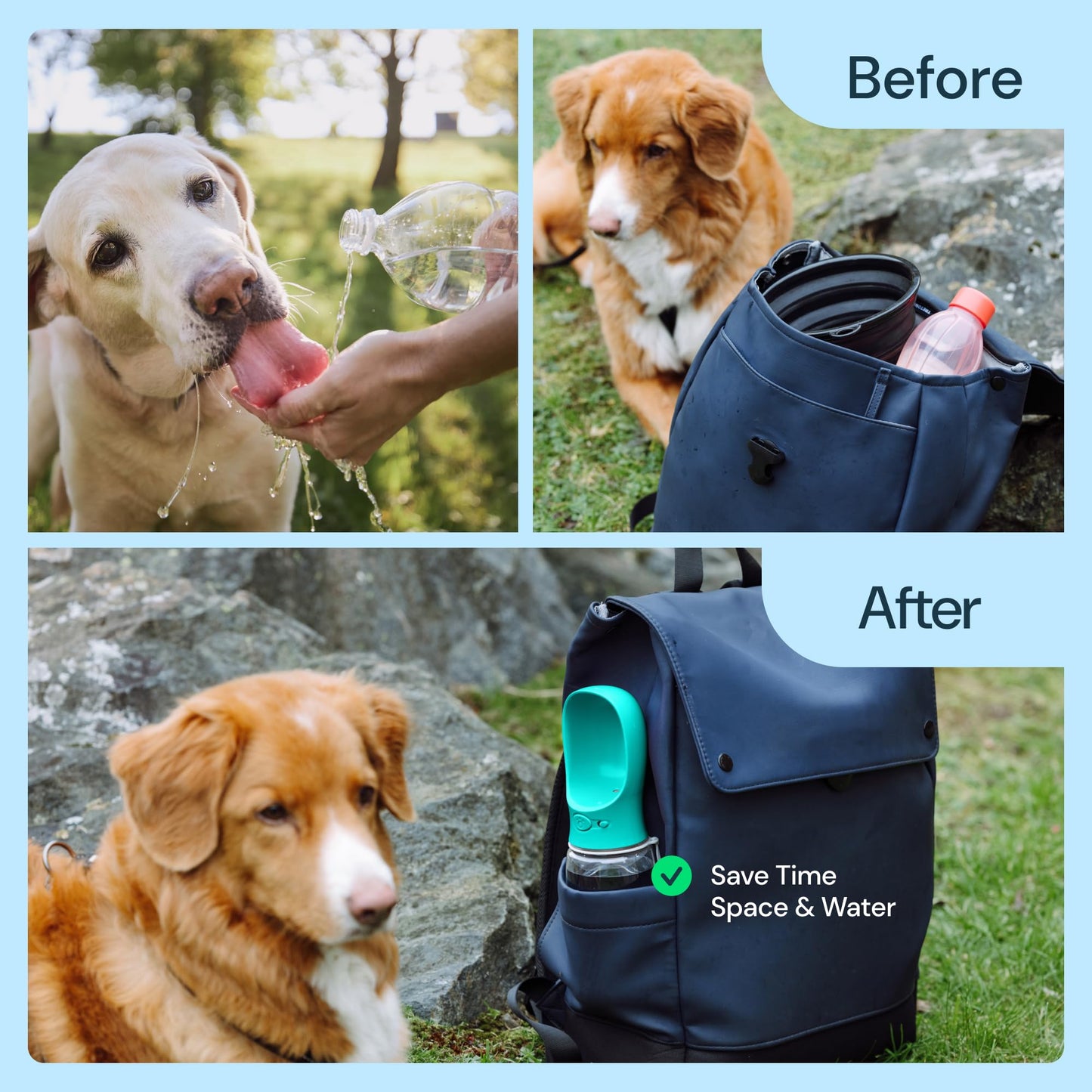 MalsiPree Portable Dog Water Bottle - 19 Oz, Blue - Leak-Proof Water Bowl Dispenser with Lock for Hiking, Travel & On-The-Go