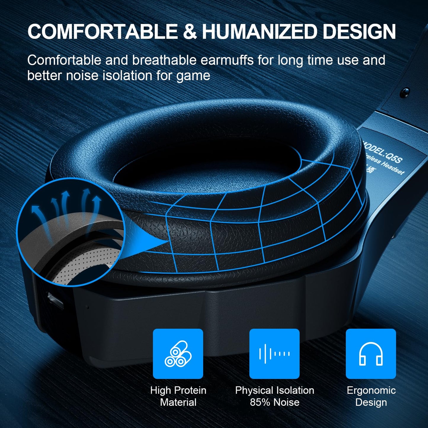 PHOINIKAS Wireless Gaming Headset for PS4 PS5 PC Switch, Wireless 2.4GHz Gaming Headphones with Detachable Noise Canceling Mic, 7.1 Stereo Sound, Only 3.5mm Wired Mode for Xbox Seires - Blue