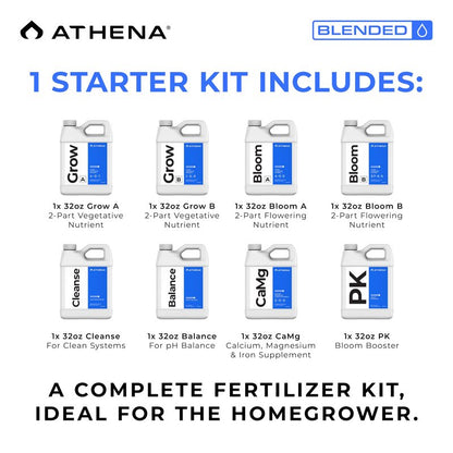 Athena Blended Line Nutrients Starter Kit | Complete 8-Part Nutrient and Fertilizer Solution (Grow A&B, Bloom A&B, PK, Cleanse, Balance, CaMg) for Home Growers – 32oz Bottles