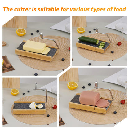 Tianman Cheese Slicer Cheese Cutter with 4 Replacement Cutting Wire,Heavy Duty 8.27"x 4.4",Marble Board Cheese Slicer for Block Cheeses, Butter,Cakes and More(Black Grey)