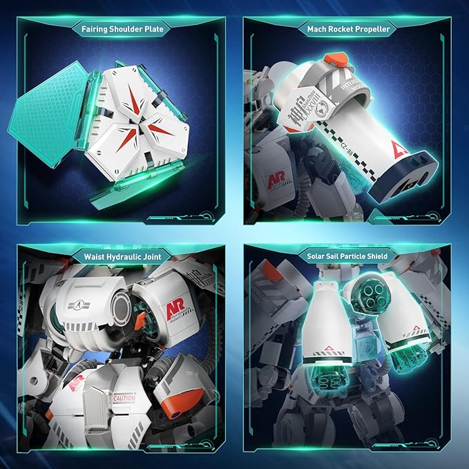 HIGH GODO Aerospace Mech Robot Transforming Building Blocks Set for Adults Warrior Justice Hero Mech Model Building Kit with Display Shelf Cool Creative Robots Toys Gift for Teens 14+ 1000+ Pieces