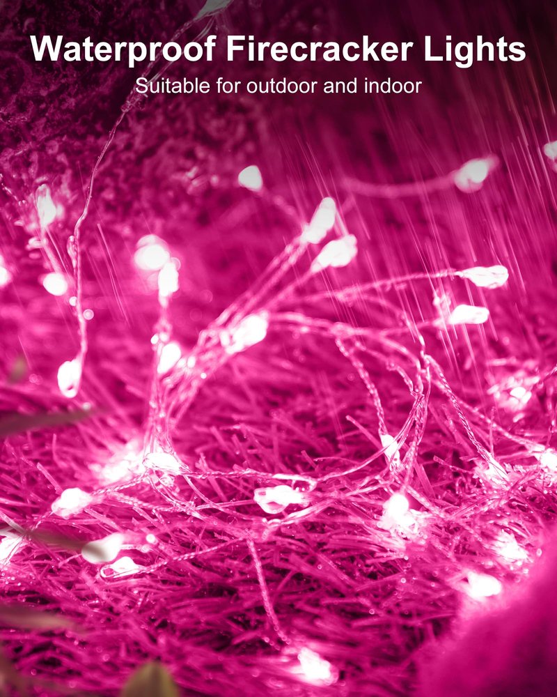 Fairy Lights Battery Operated, Twinkle String Lights Waterproof Silver Wire 5 Ft 60 LED Firecracker Valentine's Lights for DIY Wreath Wedding Bedroom Mason Jar Holiday Christmas Valentine's Day, Pink