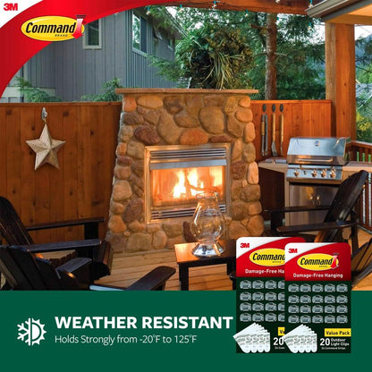 Command Outdoor Light Clips, 40 Clear and 48 Strips, Damage Free Hanging with Weather Resistant Strips, Wall Clips for Hanging Outdoor Lights and Cable Management