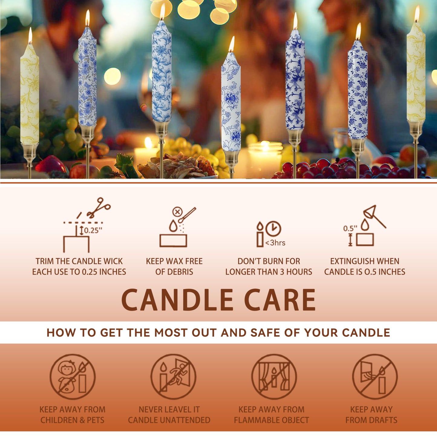 7 inch Short Candle Floral Candle Sticks Printed Candlestick Handmade Unscented Taper Candle 4 Pack Sunflower Tapered Candles for Home Dinner Wedding Holiday