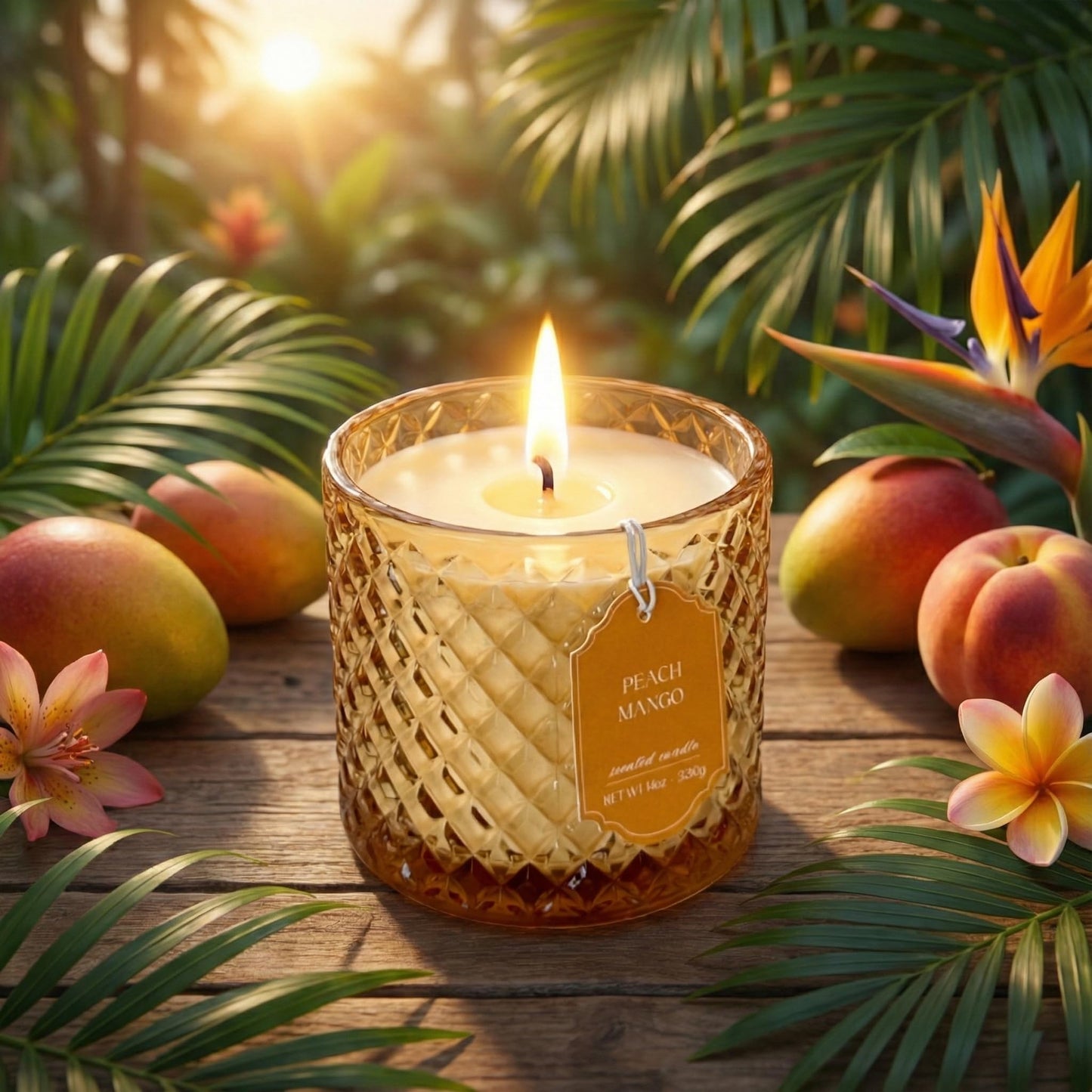 Peach Mango Scented Candle 14oz Glass Jar with Lid – CW Studio Tropical Fruit Aroma – Summer Hostess Gift, Father's Day, Birthday & Housewarming Gift for Women – 40-50 Hour Burn