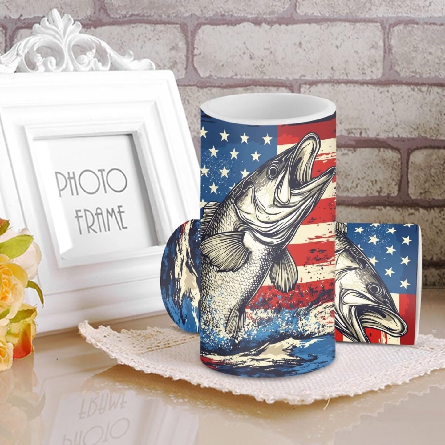 Luarisgur Summer Candles Battery Operated Flameless Candles with Remote and Timer Fish American Flag Electric Candles LED Flickering Candles for Home Farmhouse Room Bedroom Patriotic Decoration
