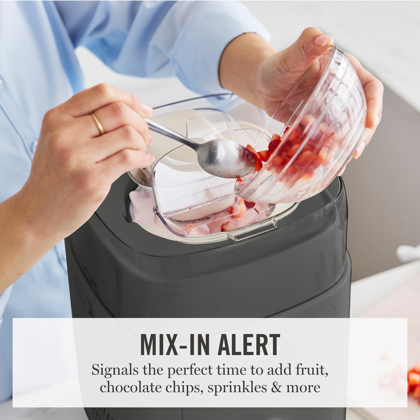 Martha Stewart 1 Quart Ice Cream Maker, Built-In Compressor, No Pre-Freezing Required, 3 Modes (Ice Cream, Sorbet, Frozen Yogurt), Automatic Mix-In Alert, Dishwasher-Safe Parts, Caviar Gray