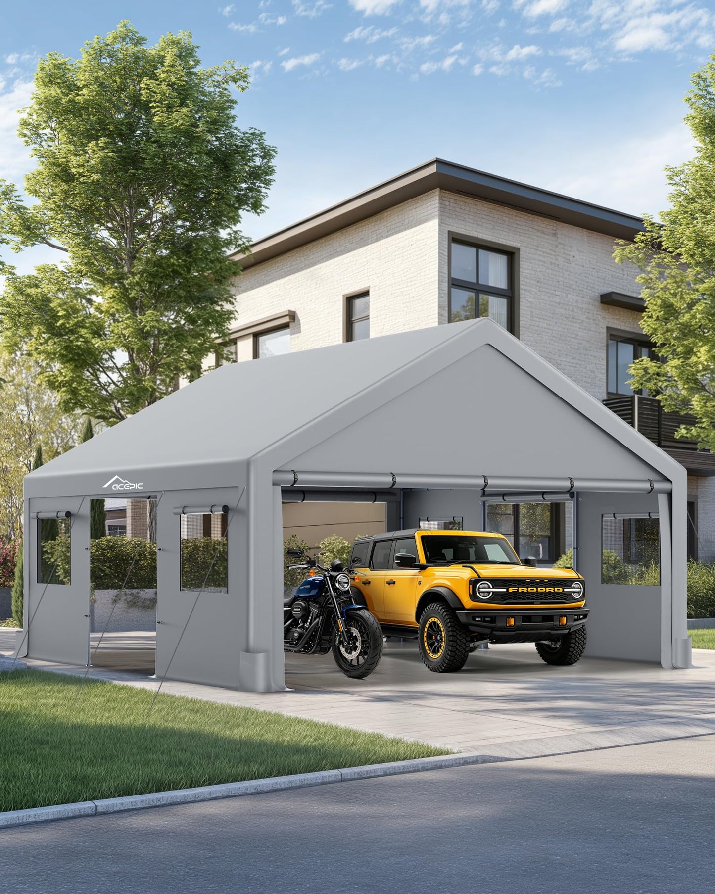 Acepic Upgraded 20x20 Heavy Duty Carport, Features Roll-up Windows & Doors, Portable Garage with UV Resistant Waterproof All-Season Tarp for Car, Truck, Boat