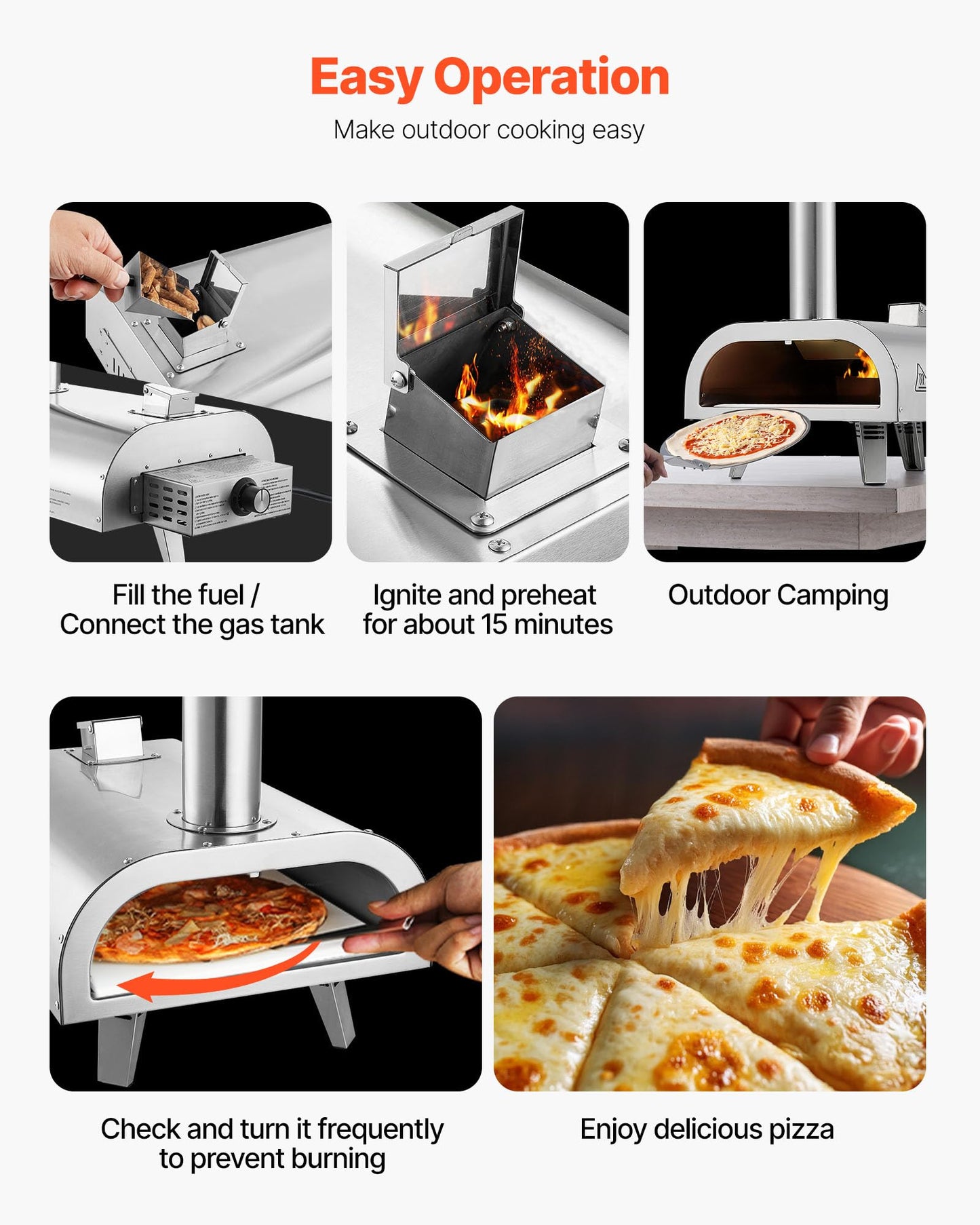 VEVOR Dual Fuel Pizza Oven Outdoor, 12 Inch Wood Fire & Propane Gas Pizza Oven, Pellet & Propane Pizza-Maker with Thermometer, Carry Bag, Stainless Steel Pizza-Cook for Outside Camping & Backyard