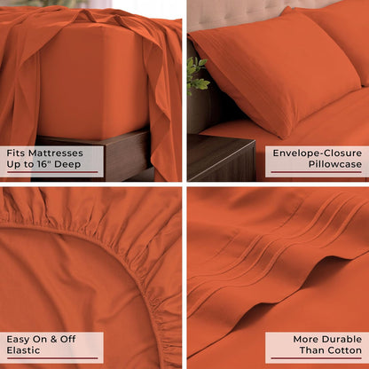 Mellanni California King Sheets Set - 4 PC Hotel Luxury Bedding | Extra Soft, Cooling, Wrinkle-Resistant (Cal King, Poppy Orange)