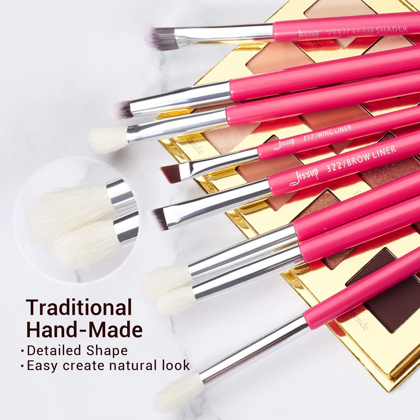 Jessup Brand 25pcs Professional Makeup Brush Set Beauty Cosmetic Foundation Powder Blusher Eyeshadow Blending Highlight Concealer Natural-Synthetic Hair Brushes Set (Pearl White/Silver)