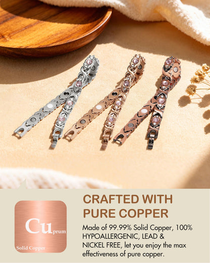 Feraco Pure Copper Bracelets for Women, 4 Elements Magnetic Bracelet with 3800 Gauss Neodymium Magnets & Dazzling Crystals, Adjustable Jewelry Gift (Copper)