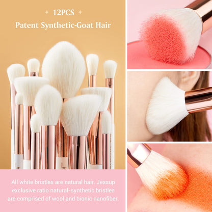 Jessup Brand 25pcs Professional Makeup Brush Set Beauty Cosmetic Foundation Powder Blusher Eyeshadow Blending Highlight Concealer Natural-Synthetic Hair Brushes Set (Pearl White/Silver)