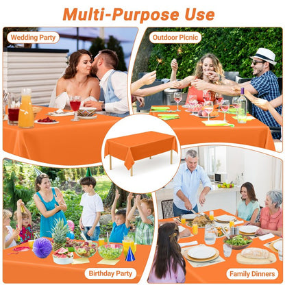 QZYL 12 PCS Orange Rectangle Table Cover, Disposable Plastic Table Cloth Rectangle, 54 X 108 in Decorative Smooth Table Cloth for Picnic Table Birthday Parties Weddings Outdoor Celebrations