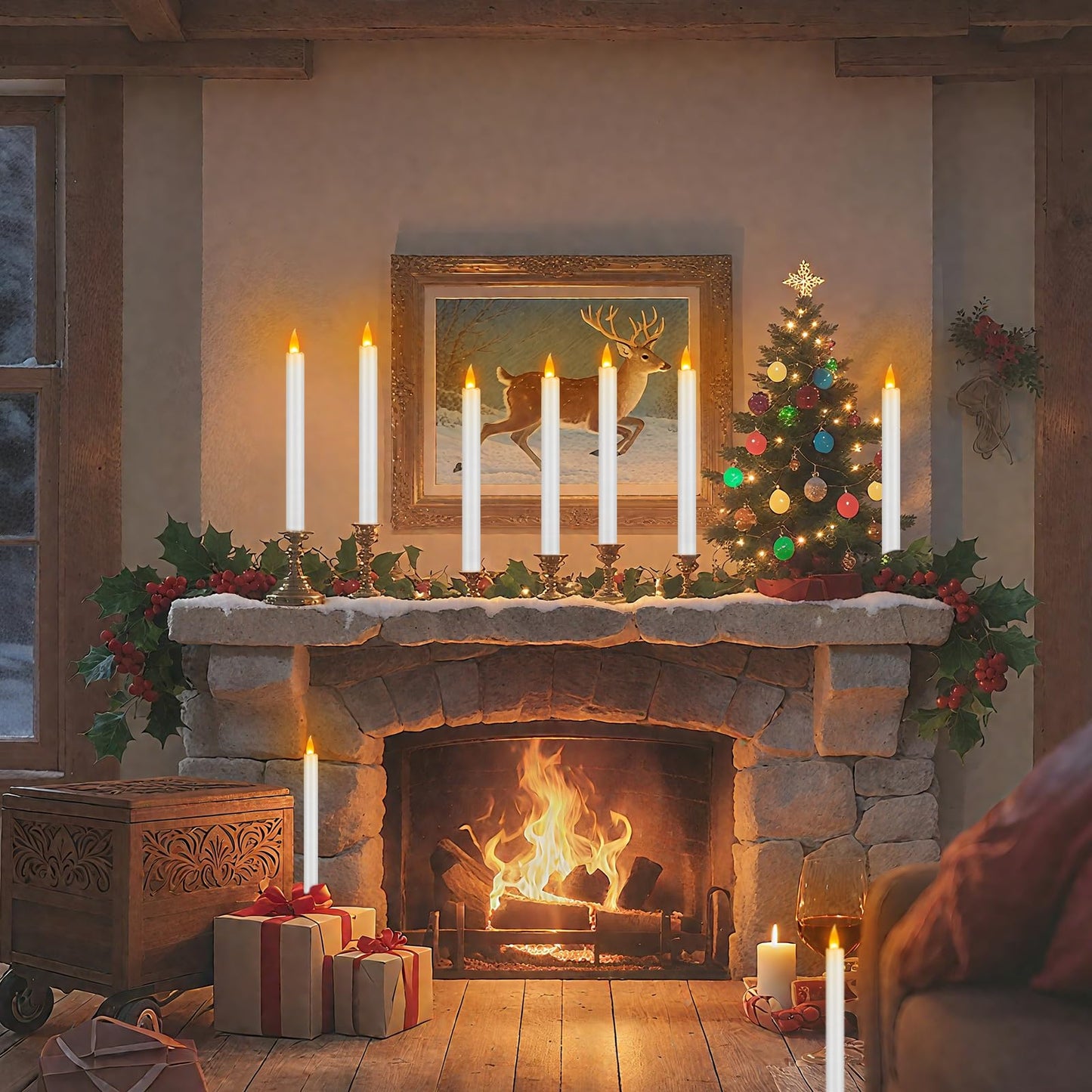 wemarry Flameless Taper Candles 10" Dripless Battery Operated Taper Candles Included Remote Timer 400+ Hours by 2AA Batteries for Halloween Christmas Wedding (White, 12 Pack)