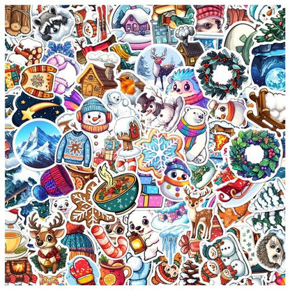 Cute Winter Stickers Pack for Kids Teens and DIY Crafts Lovers 108Pcs Vinyl Waterproof Snowman Snowflake Animal Mug Star Themed Laptop Water Bottles Journaling