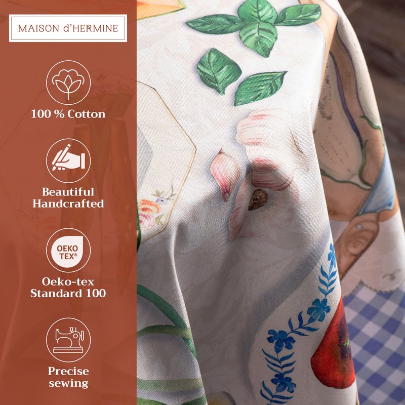 Maison d' Hermine Table Cloth Round Table 100% Cotton 63 Round Inches Tablecloth Reusable Decorative for Dining Kitchen Room Farmhouse Home Gifts for Mothers Day Spring Summer - Gourmand