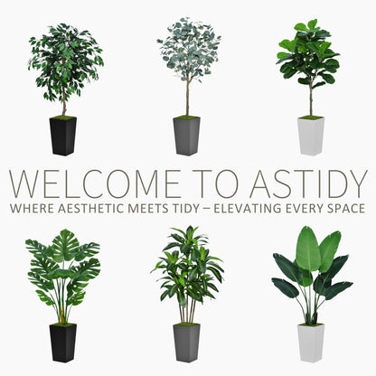 ASTIDY Artificial Ficus Tree 5FT - Faux Indoor Tree with White Tall Planter - Fake Ficus Floor Plant Potted - Artificial Silk Tree for Home Office Living Room Decor Indoor