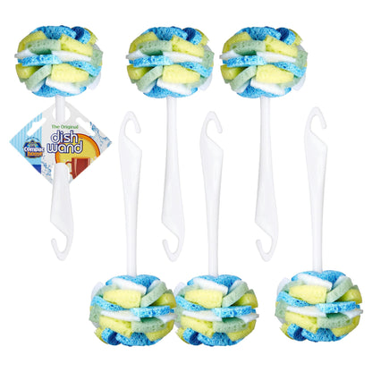 Compac Home Dish SpongeWand Plus Tri Surface Scrubbing Sponge with Cello Foam Scour Sponge Petals, Cleans Dishes, Glassware 360 Scrubber Pads for Tough to Clean Pots Pans, Multi-Color, (Pack of 6)
