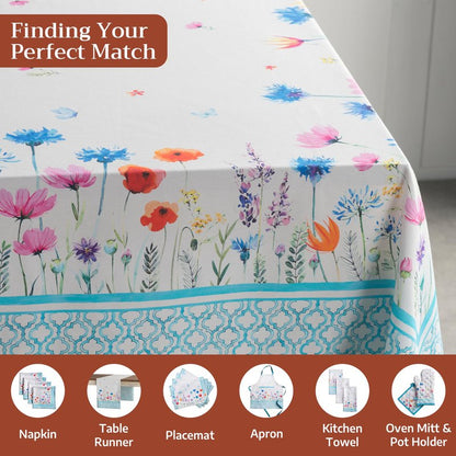 Maison d' Hermine Table Cloth Rectangle Table 100% Cotton 60 x 108 Inches Tablecloth Reusable Decorative for Dining Kitchen Farmhouse Home Gifts for Mothers Day Spring Summer - Flower in The Field