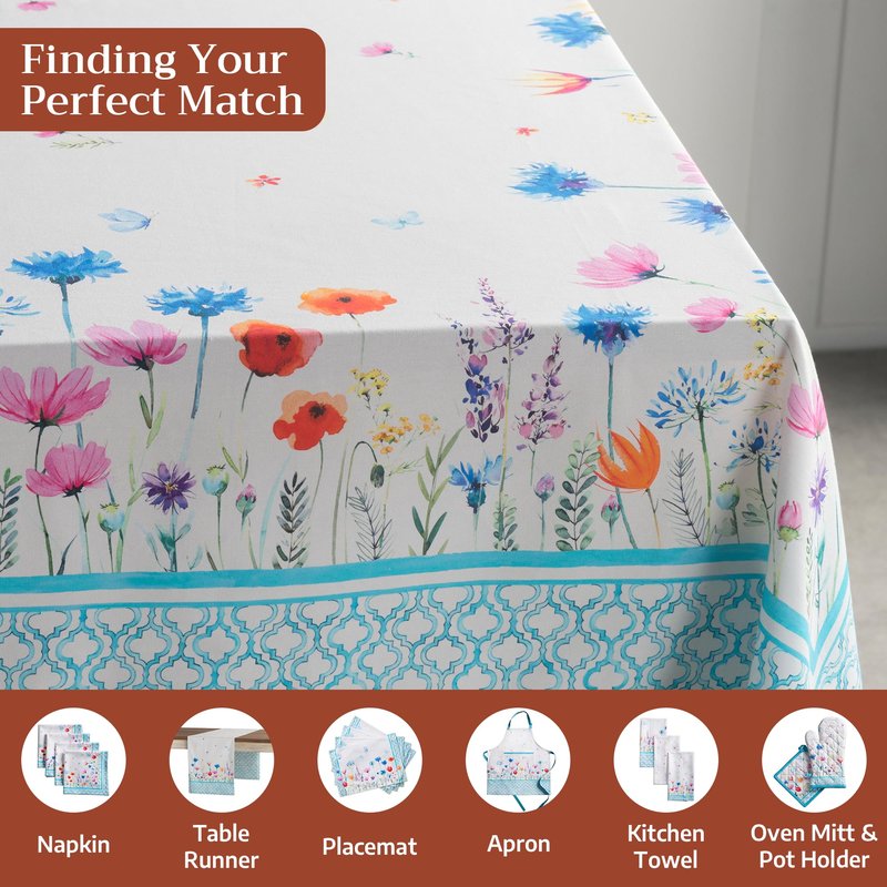 Maison d' Hermine Table Cloth Rectangle Table 100% Cotton 54 x 72 Inches Tablecloth Reusable Decorative for Dining Kitchen Room Farmhouse Home Gifts for Mothers day Spring Summer - Flower In The Field