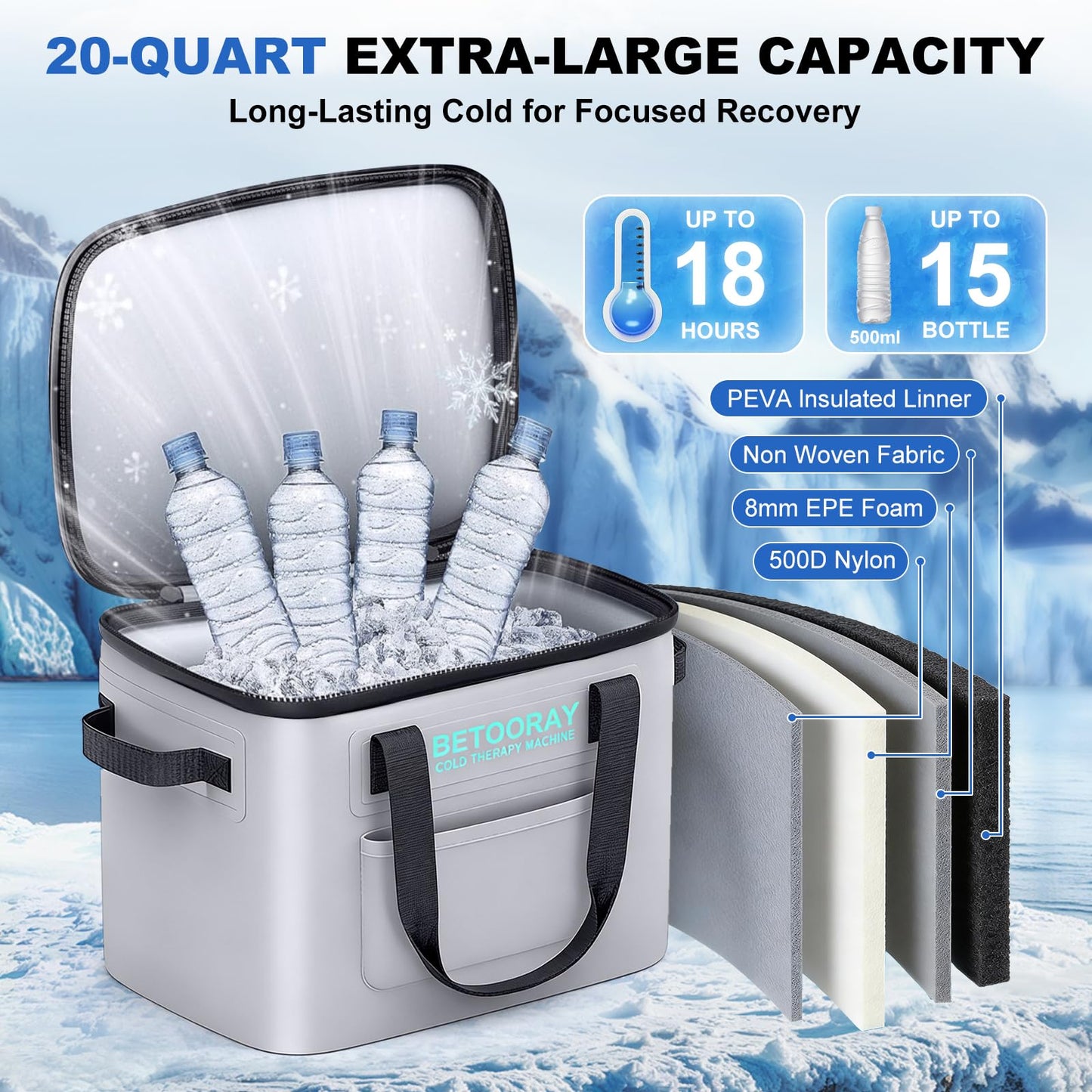 Ice Machine for Knee After Surgery, Portable Cold Therapy Machine, Knee Replacement Recovery System with Programmable Timer, 3 Speeds & 18 Hours Cooling, Pain Relief for Injuries Recovery