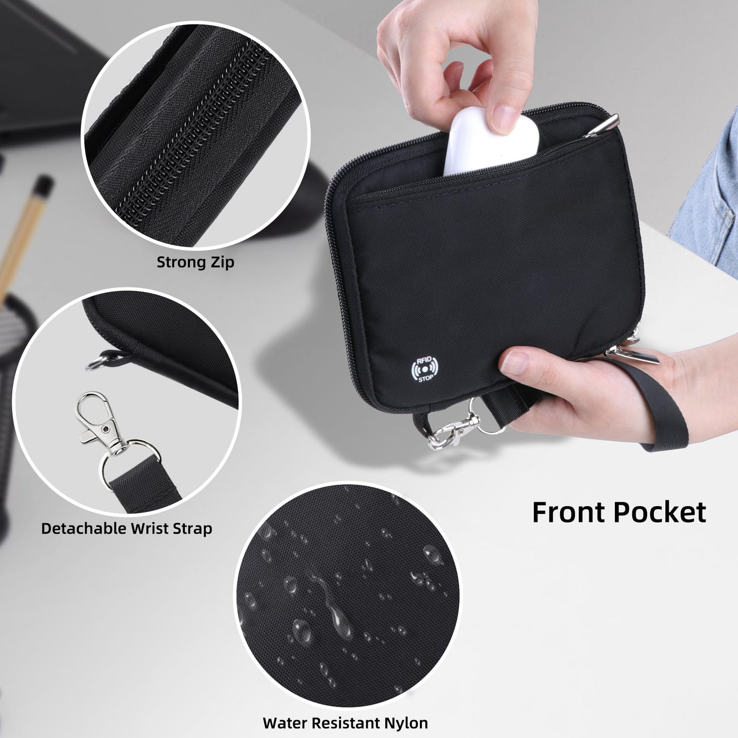 WALNEW Passport Holder Family for 4, RFID Blocking Travel Wallet Women Men, Lightweight Zipper Document Organizer Pouch Bag Credit Cards Case Cover for Travelling, Black