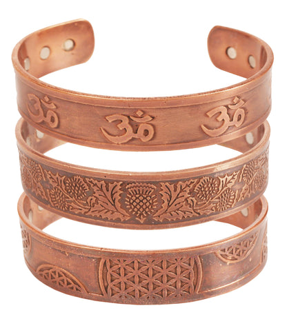 Touchstone copper bracelets | gift for men women |adjustable 100% pure solid real magnetic jewelry | handmade bracelet set combo | rope braided tibetan bangles. Set of 3 different designs
